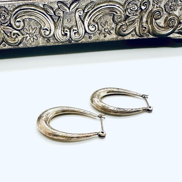Vintage Silver Hoop Earrings - Picture 7 of 14